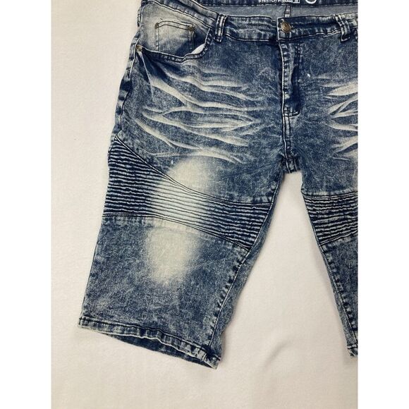 Mecca Blue Distressed Y2K Jorts Straight Leg Stretch Fit Jean Short Mens 38 - Picture 5 of 10